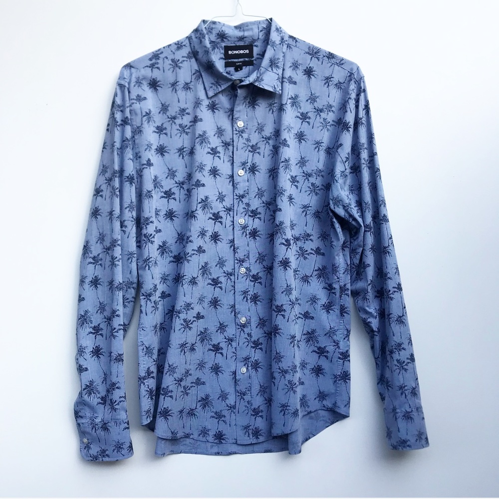 Bonobos Slim Fit Blue Palm Tree Shirt Size Large